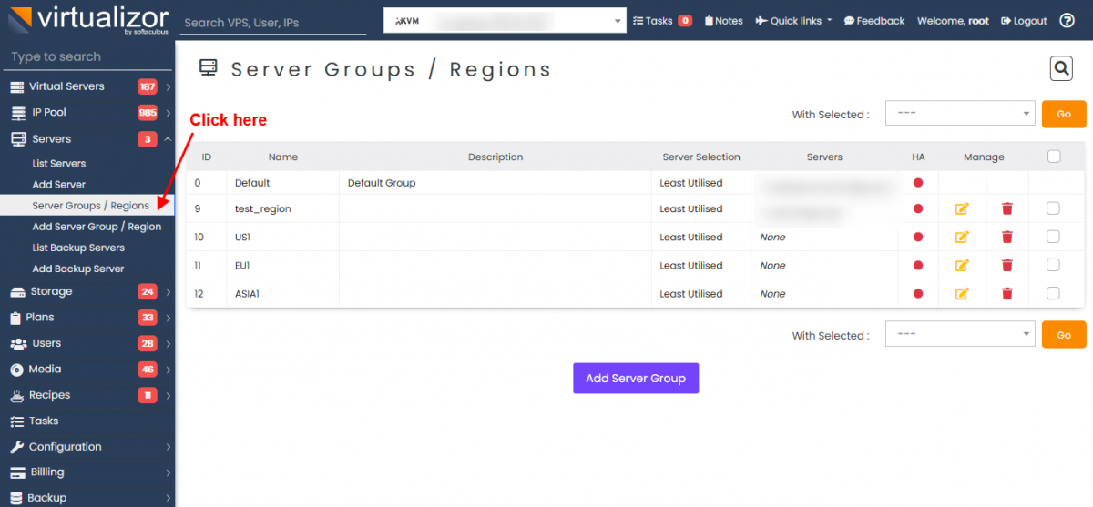 Server Groups Virtualizor