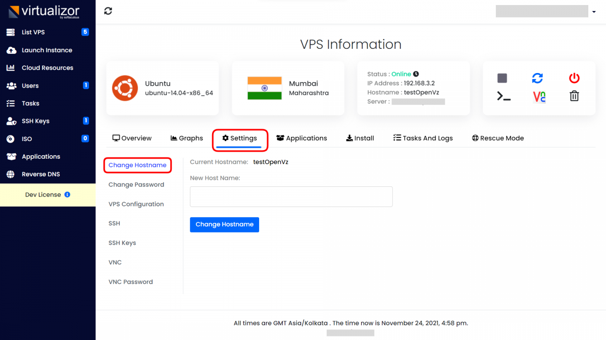 Change Hostname – Virtualizor