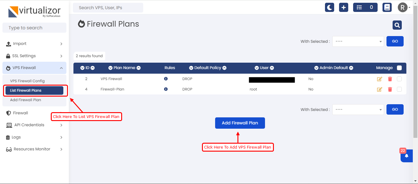 List Firewall Plans